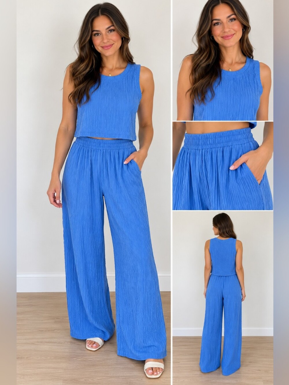 Women’s Royal Blue Wide-Leg Pants & Cropped Tank Set